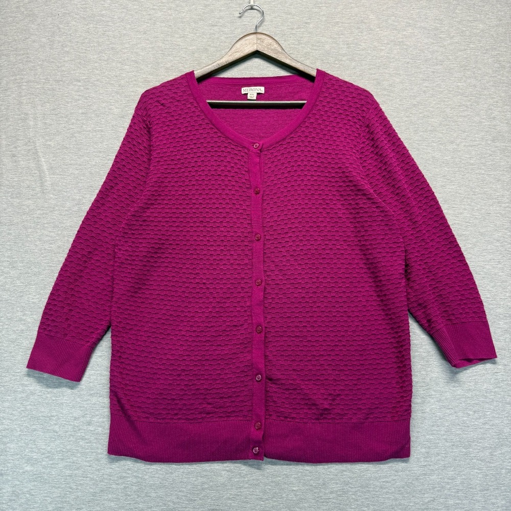 Merona Cardigan Sweater Womens 2XL Bright Pink Cotton Tight Knit Button Front